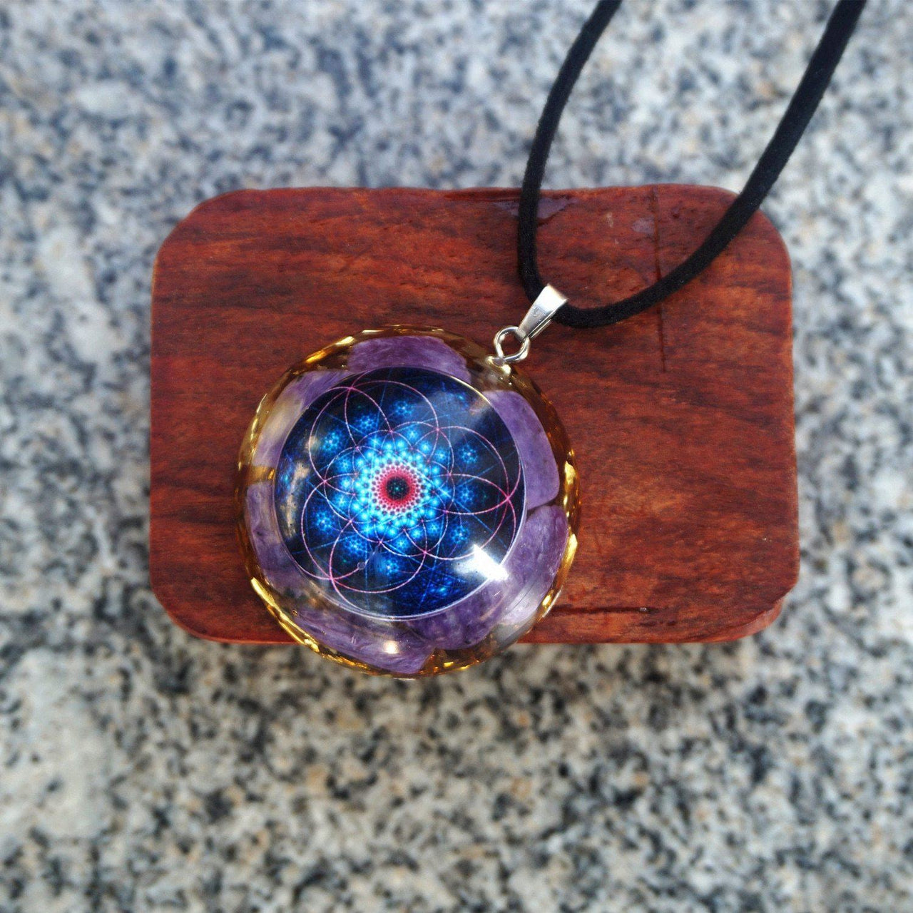 #62-Handmade Charoite & Sacred Geometry ' REDUCE STRESS' ORGONITE Pendant