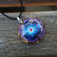 Thumbnail for #62-Handmade Charoite & Sacred Geometry ' REDUCE STRESS' ORGONITE Pendant