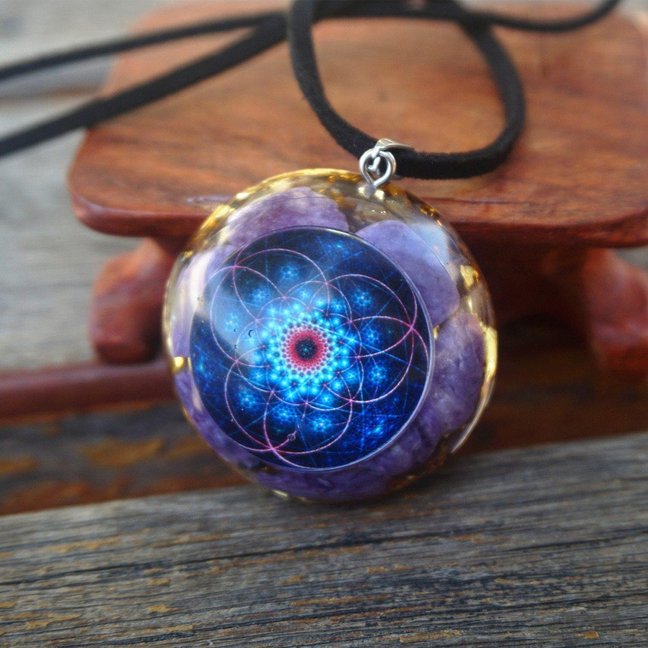 #62-Handmade Charoite & Sacred Geometry ' REDUCE STRESS' ORGONITE Pendant