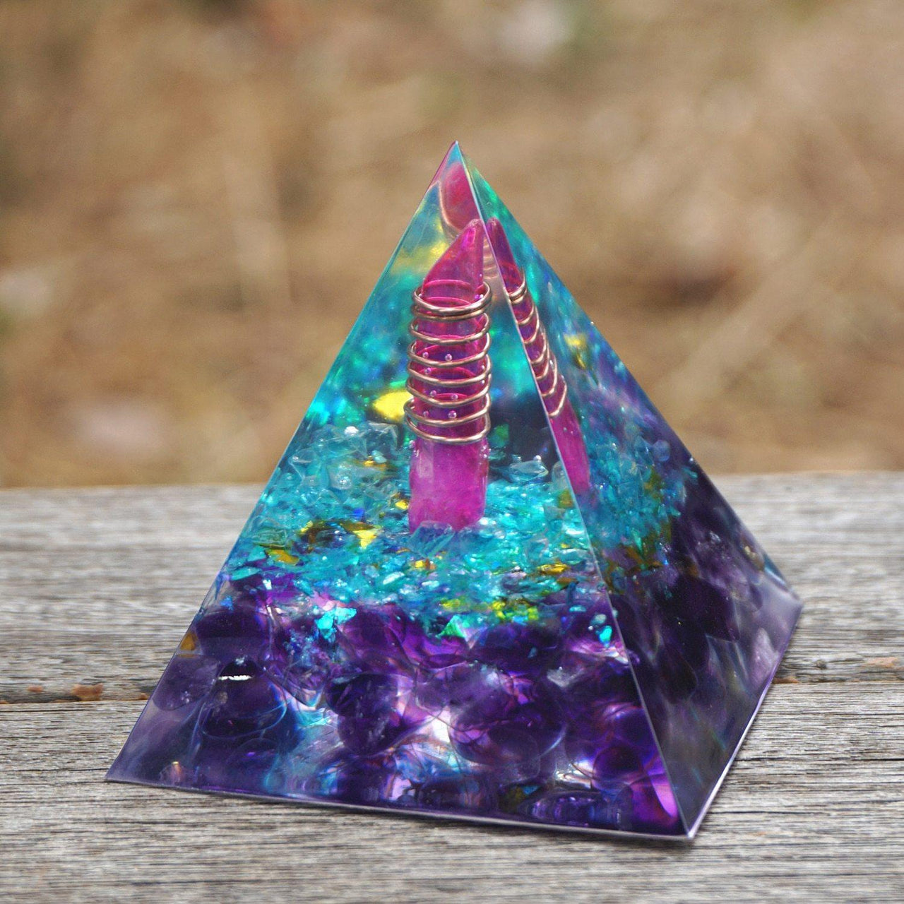 #22-Handmade Blue Quartz & Aura Quartz Point ' COMMUNICATION' ORGONITE Pyramid
