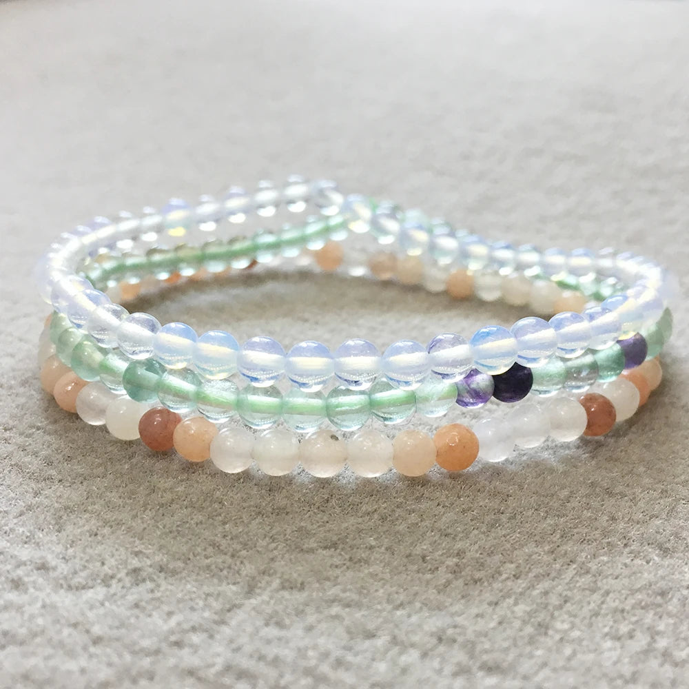 HARMONY & HEALING-Green Aventurine,Amazonite & Snow Quartz- 3/pc  "MIGHTY MINIS " Healing Energy Stone Bracelets