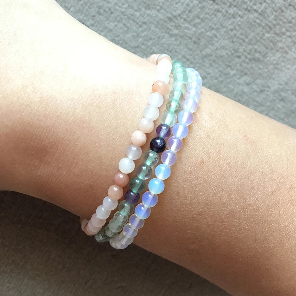 HARMONY & HEALING-Green Aventurine,Amazonite & Snow Quartz- 3/pc  "MIGHTY MINIS " Healing Energy Stone Bracelets