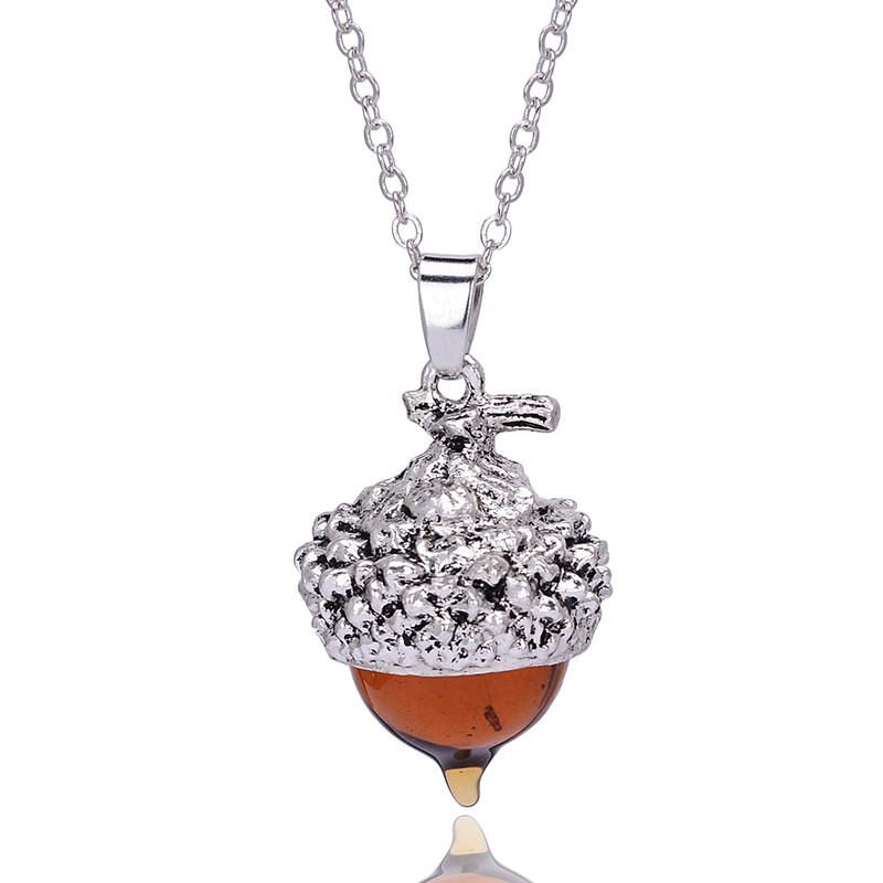 Glass Acorn Water Drop Spiritual Growth Pendant Necklace