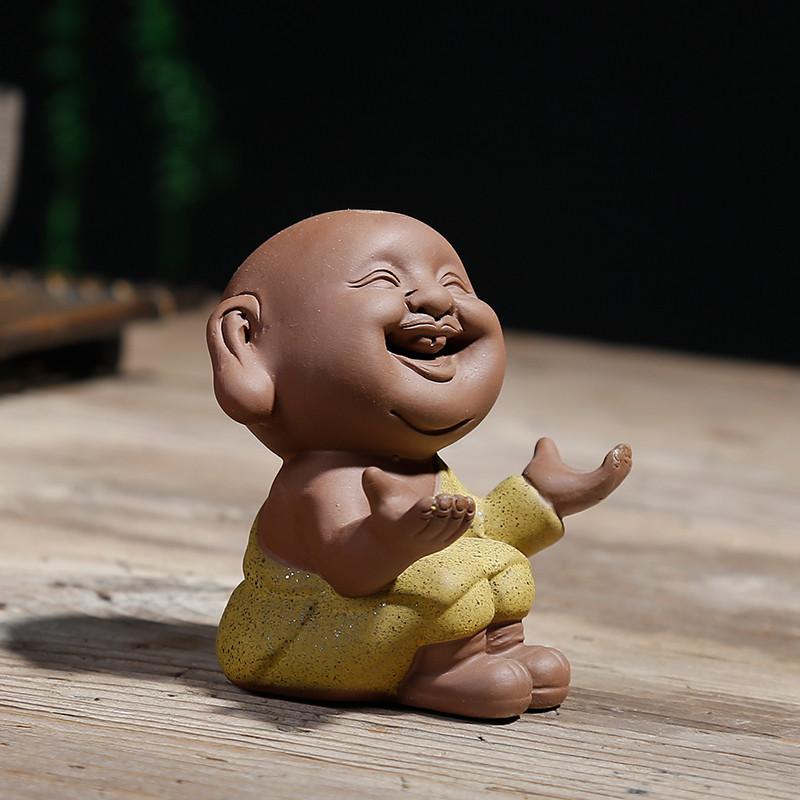 Happy Smiling HandPainted Ceramic Monk Tea Pet Figurine