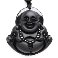 Thumbnail for Natural Obsidian Laughing Buddha Pendant Necklace