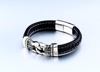 Thumbnail for Mens Steel & Leather Viking Inspired Designs Bracelet