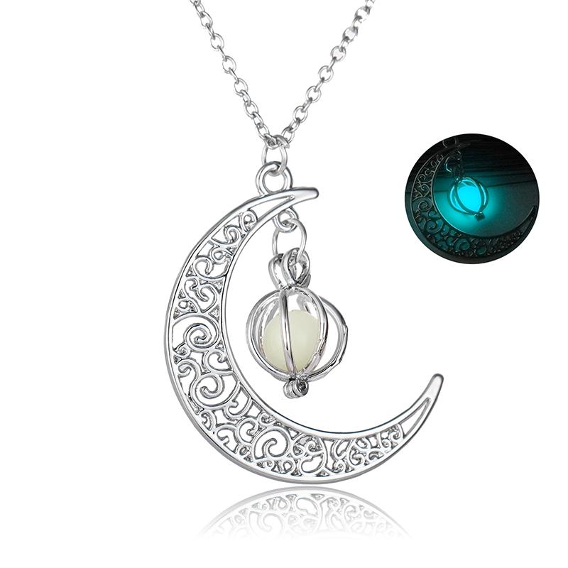 Luminous Stone Crescent Moon Pendant Necklace