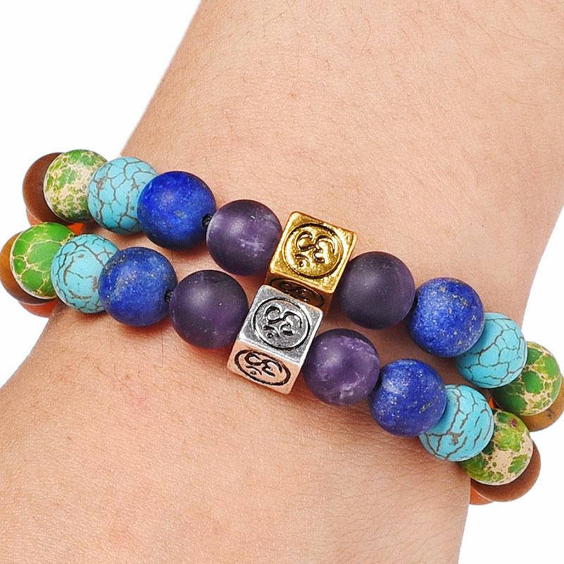 Colorful 7 Chakra Om & Tree of Life Charm Bracelet