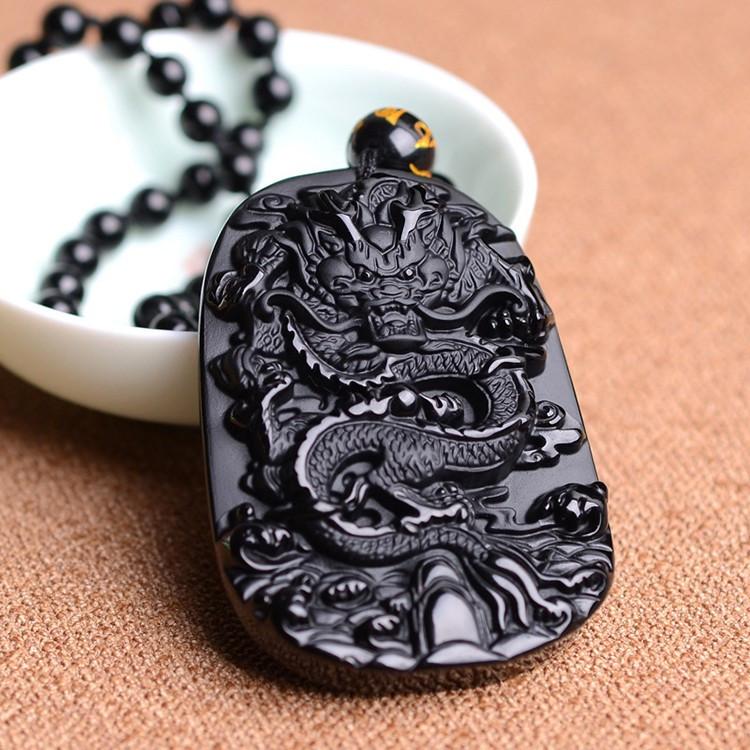 Natural Black Obsidian Dragon Pendant