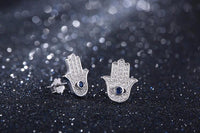 Thumbnail for 925 Sterling Silver Blue Evil Eye Hamsa Hand Stud Earrings