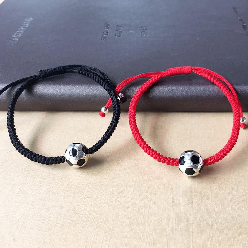 925 Sterling Silver Lucky  FOOTBALL  Red Rope Bracelet