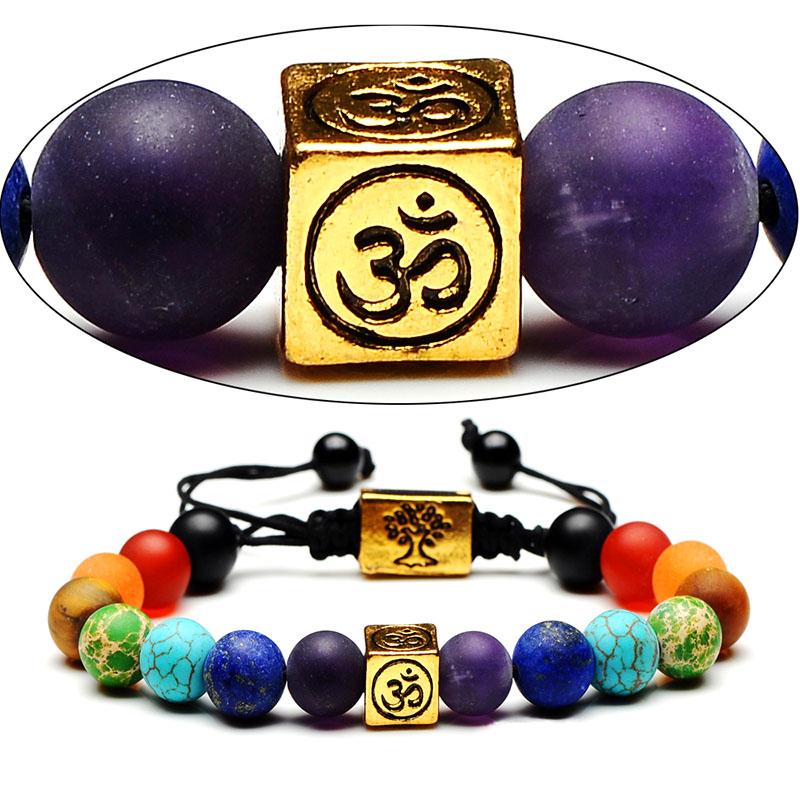 Colorful 7 Chakra Om & Tree of Life Charm Bracelet