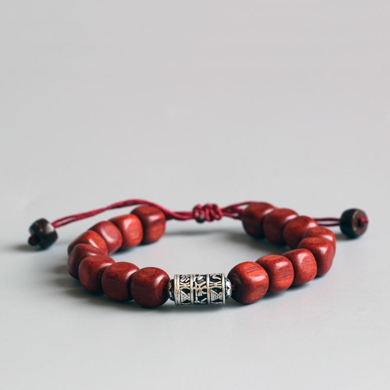 Natural Dark Sandal Wood With Tibetan Mantra Buddhism Amulet Bracelet