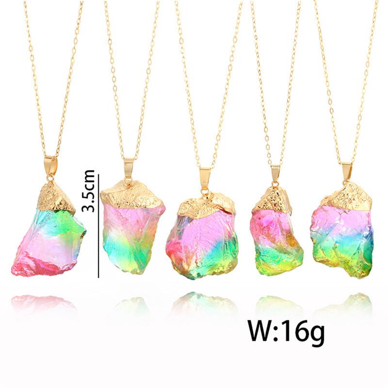 Rainbow Aura Natural Quartz Stone Pendant Necklace