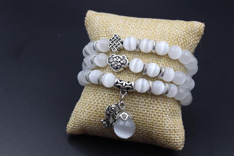 Cat's Eye White Opal Stone Pi Xiu THIRD EYE Wealth Charm Bracelet