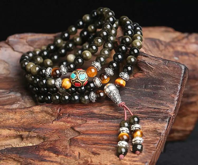 Natural Gold Obsidian Tiger Eye Mala