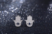 Thumbnail for 925 Sterling Silver Blue Evil Eye Hamsa Hand Stud Earrings