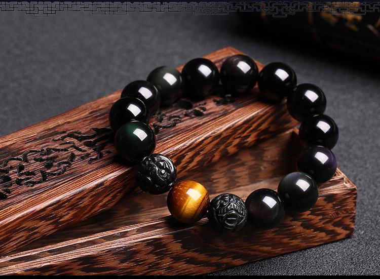 Natural Obsidian Brave Carving Bracelet