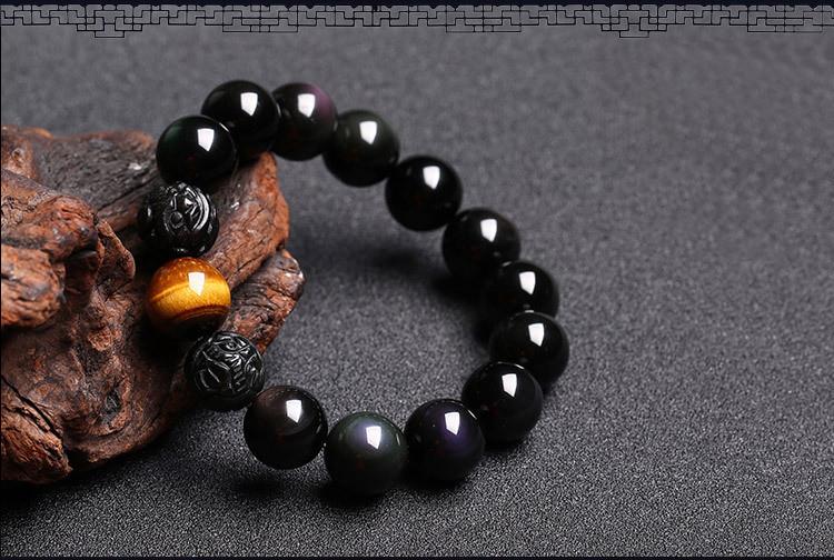 Natural Obsidian Brave Carving Bracelet