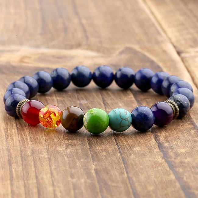 Natural Lapis Lazuli Stone 7 Chakra Healing Bracelet