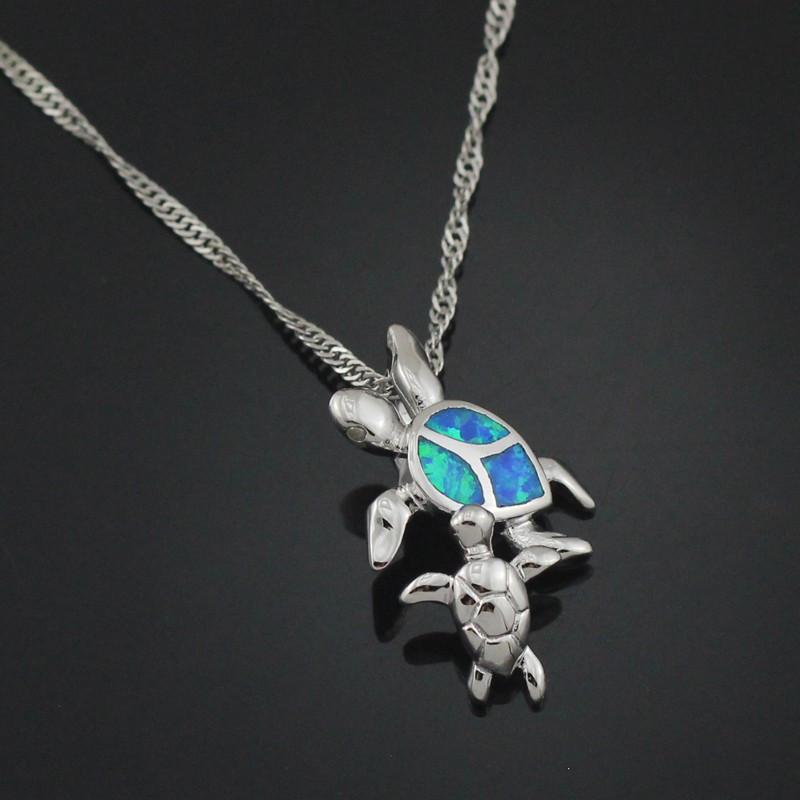 Mom and Baby Turtle Opal Necklace