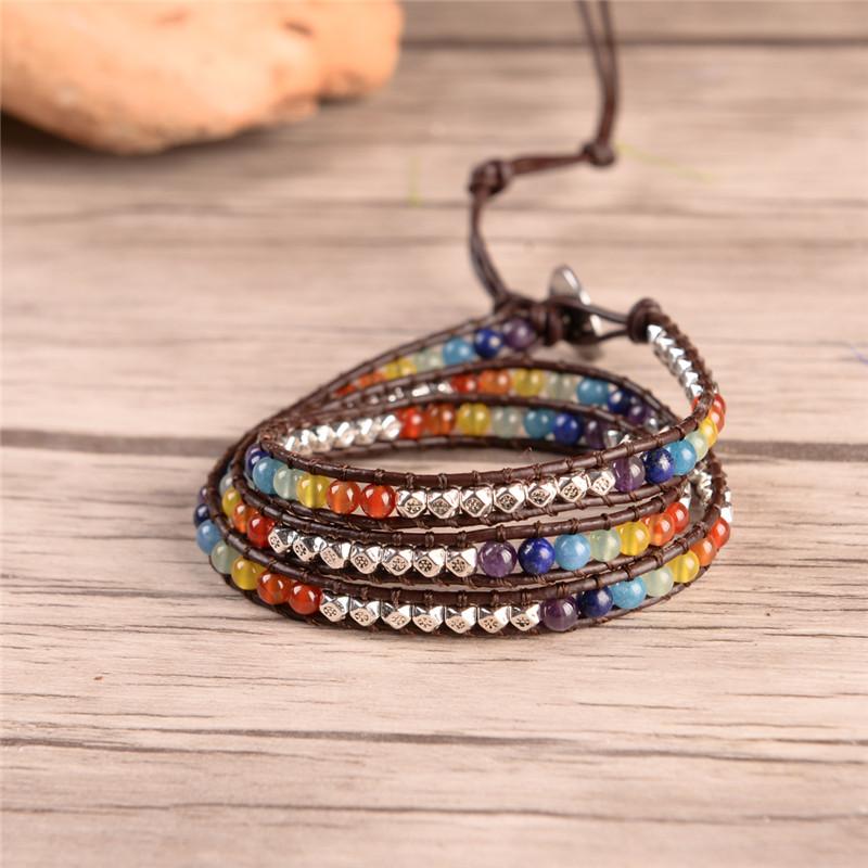 7 Chakra  Balancing  Natural Stone Wrap Bracelet