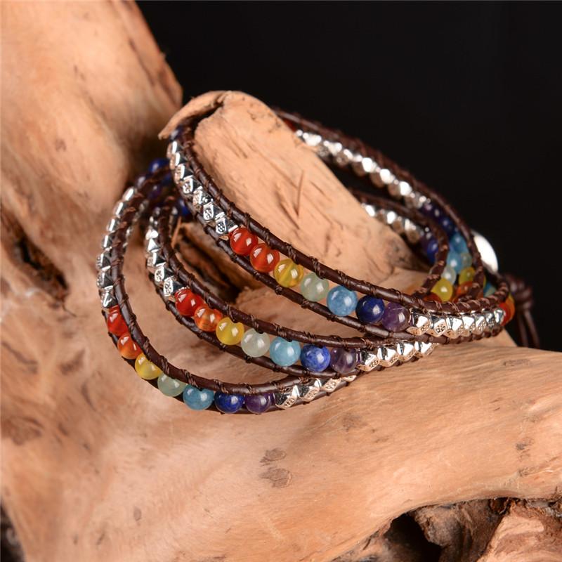 7 Chakra  Balancing  Natural Stone Wrap Bracelet