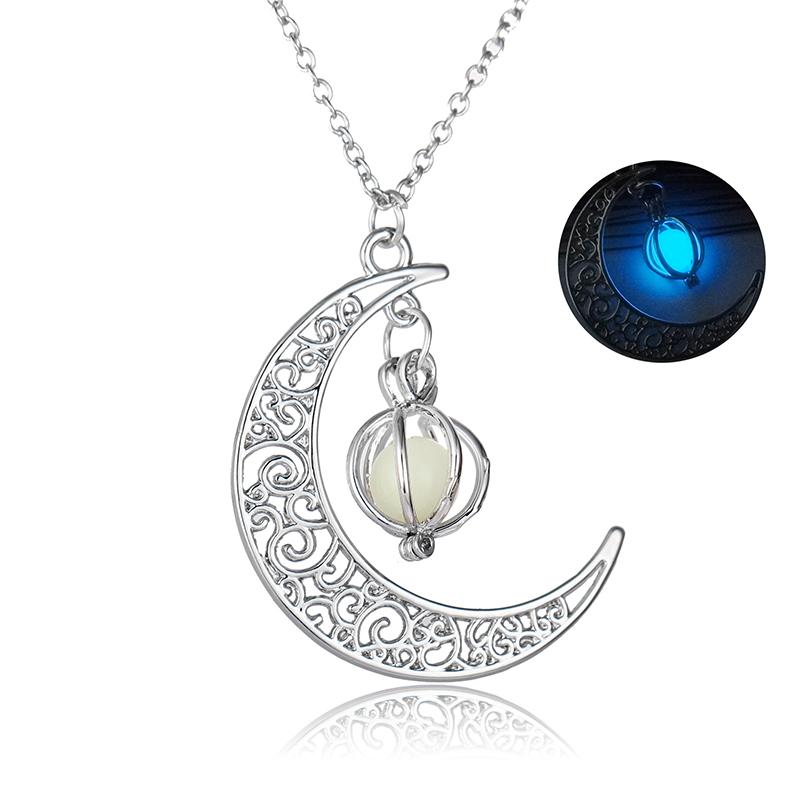 Luminous Stone Crescent Moon Pendant Necklace