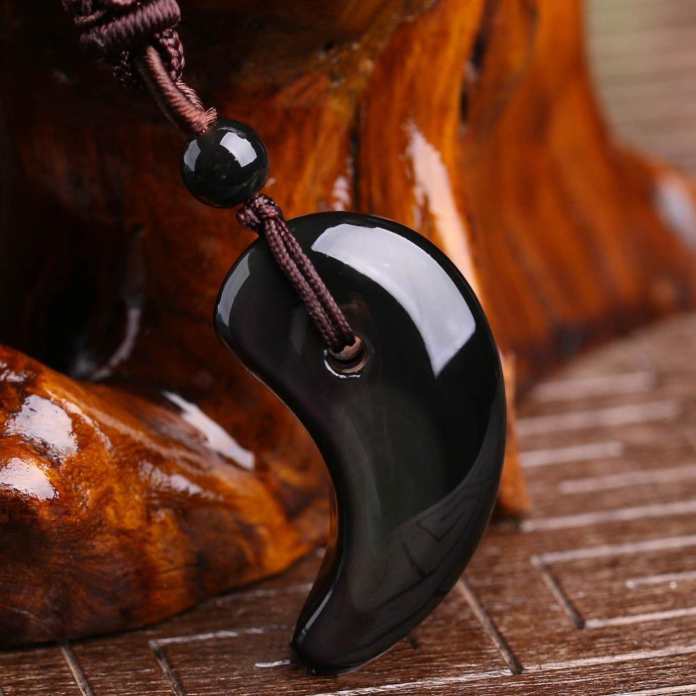 Natural Rainbow Obsidian Wolf Tooth  Amulet Pendant Necklace