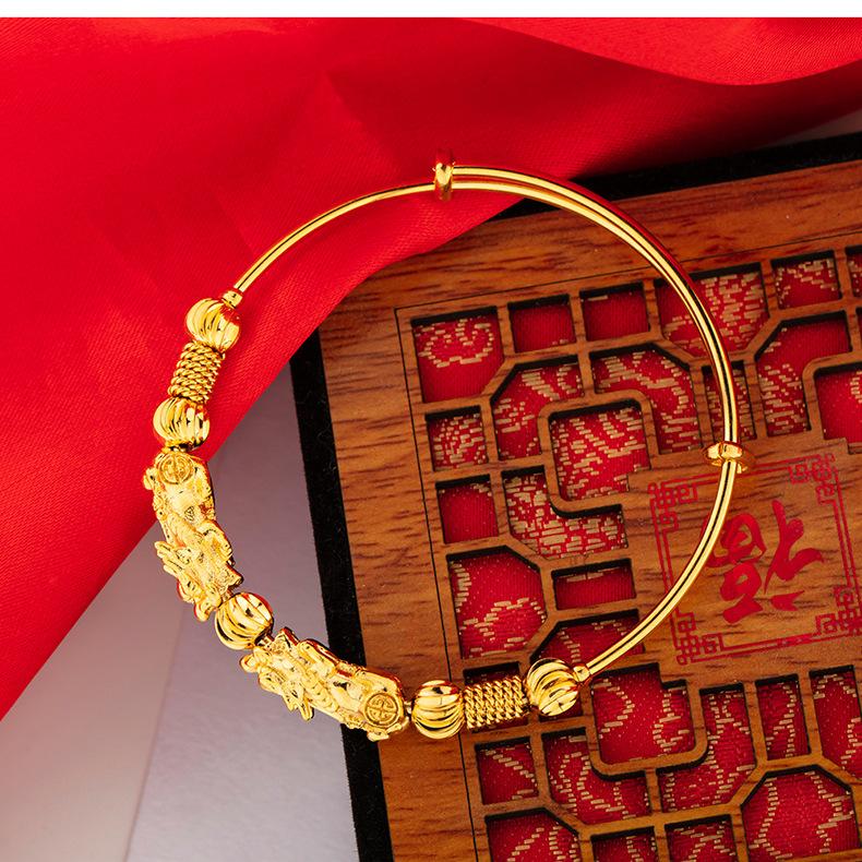 24K  Gold Plated DOUBLE PIXIU WEALTH  Attracting Feng Shui Bangle-33% off !