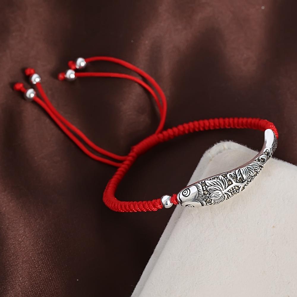 Lucky Red Rope &Sterling Silver KOI Fish LOTUS HAPPINESS Bracelet