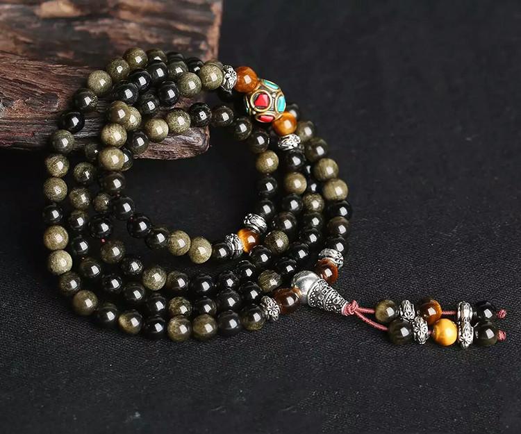 Natural Gold Obsidian Tiger Eye Mala