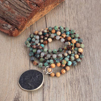 Thumbnail for Ancient Style Thai BUDDHA AMULET & African Turquoise/ Picture Jasper Stone SERENITY Necklace