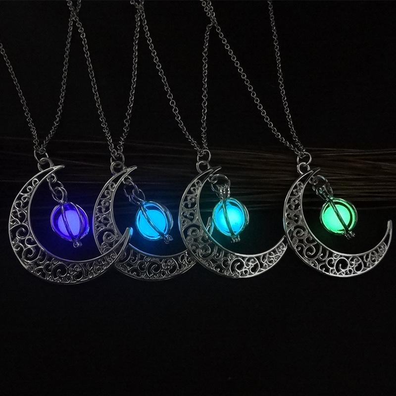 Luminous Stone Crescent Moon Pendant Necklace