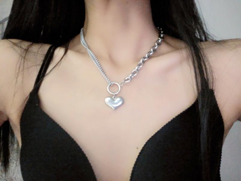 Titanium Steel  'BIG HEART' Dual Link Chain Necklace