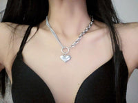 Thumbnail for Titanium Steel  'BIG HEART' Dual Link Chain Necklace