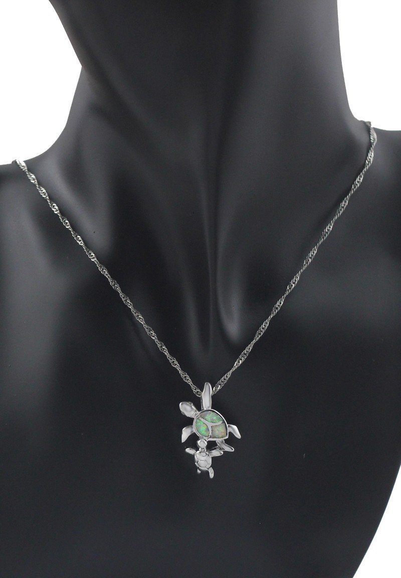 Mom and Baby Turtle Opal Necklace