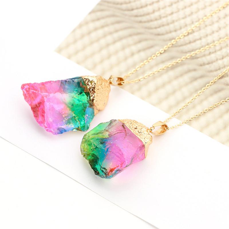 Rainbow Aura Natural Quartz Stone Pendant Necklace