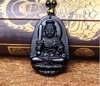 Thumbnail for Natural Black Obsidian Eight Patron Saint Buddha Pendant Necklace