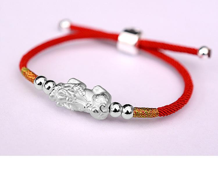 PURE SILVER 24k Gold Plated Pixiu Red Rope WEALTH Bracelet