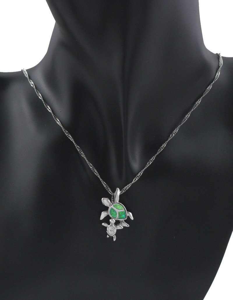 Mom and Baby Turtle Opal Necklace