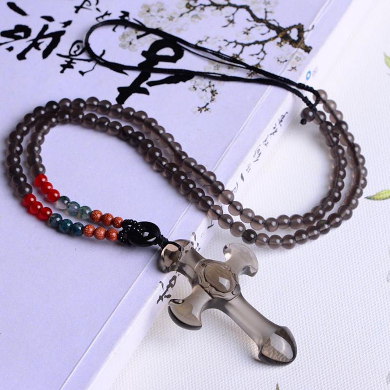 Natural Ice Obsidian Stone Cross Necklace