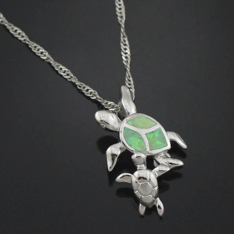 Mom and Baby Turtle Opal Necklace