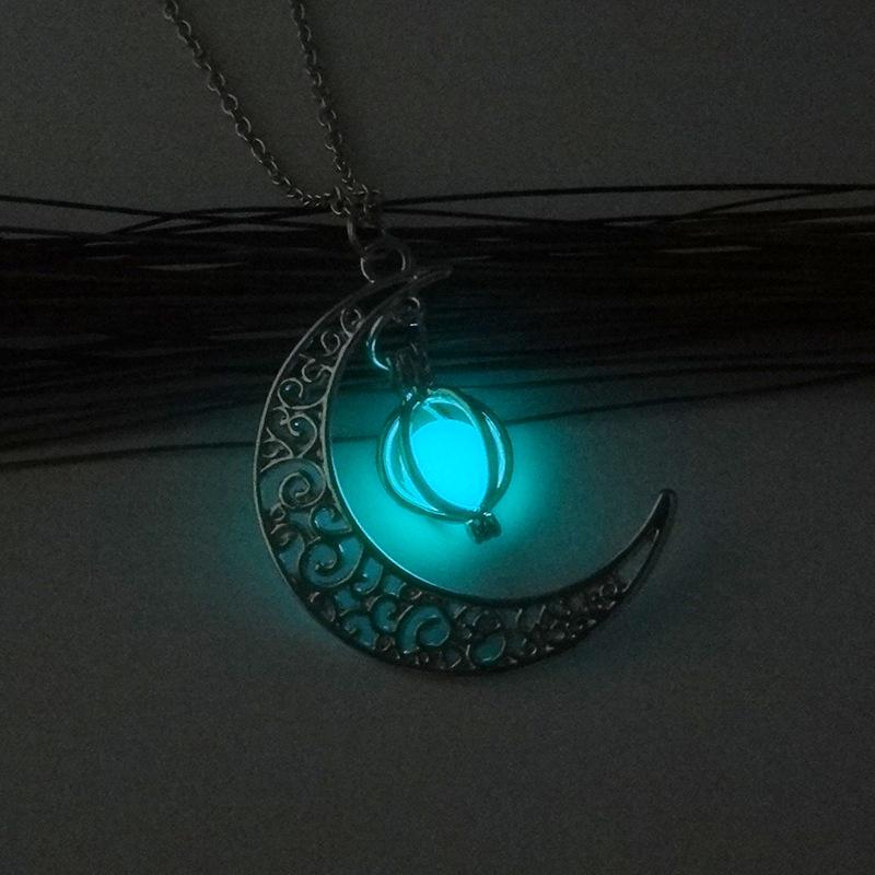 Luminous Stone Crescent Moon Pendant Necklace