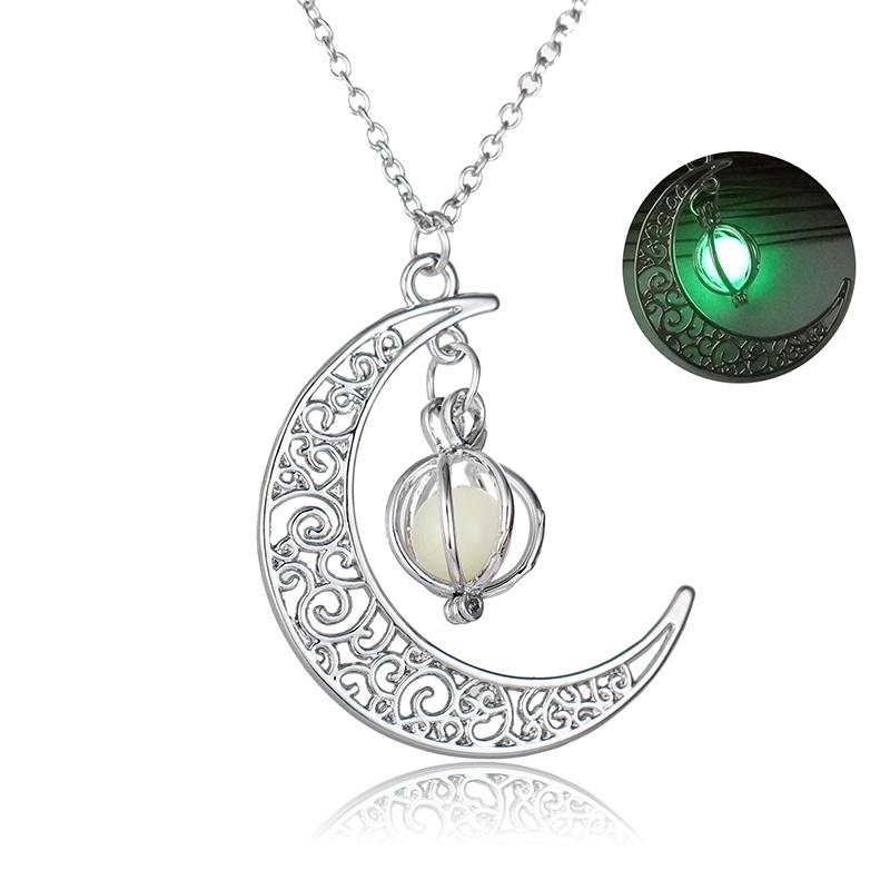 Luminous Stone Crescent Moon Pendant Necklace