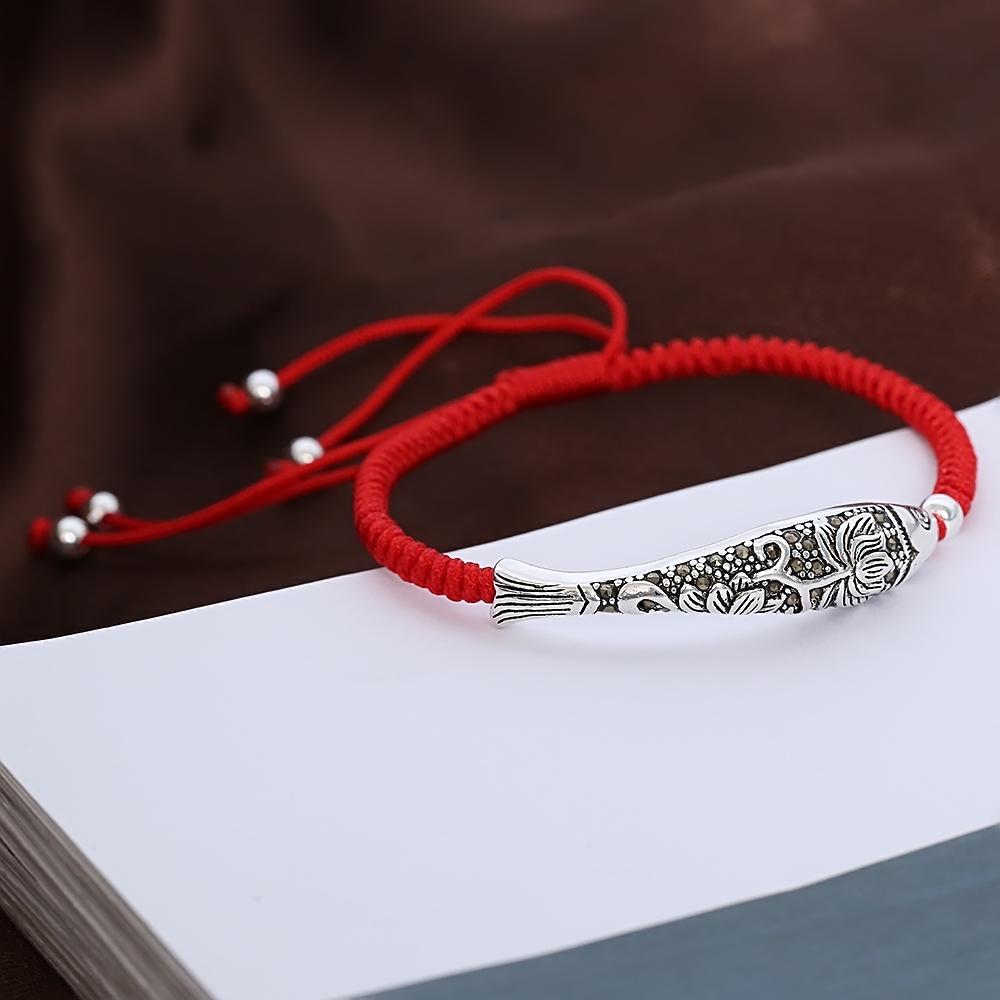 Lucky Red Rope &Sterling Silver KOI Fish LOTUS HAPPINESS Bracelet