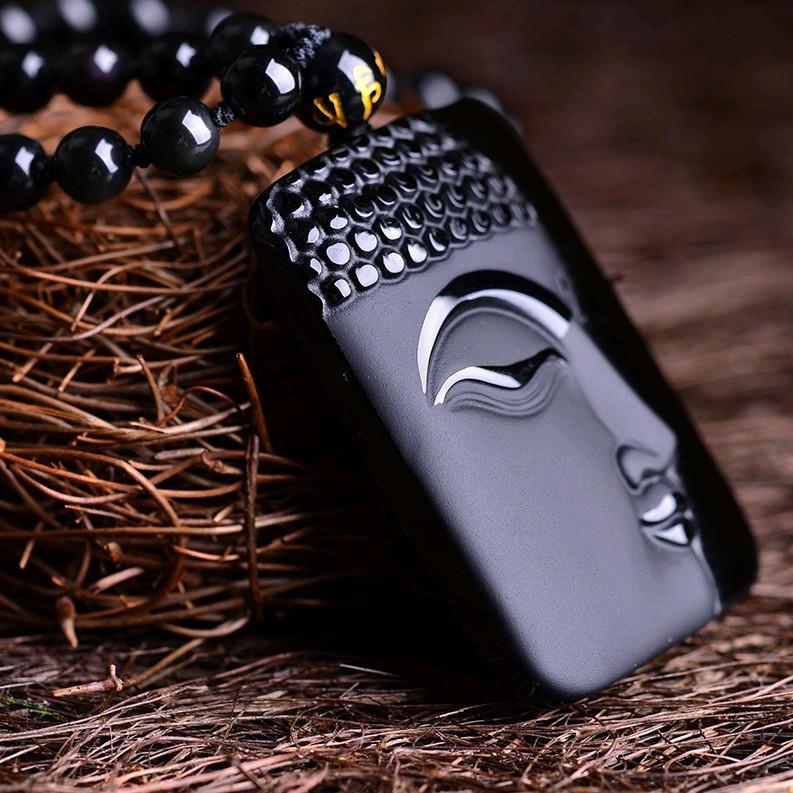 Modern Style HandCrafted Obsidian Buddha Head Pendant Necklace