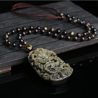 Thumbnail for Obsidian Stone Dark Gold Dragon Pendant Necklace