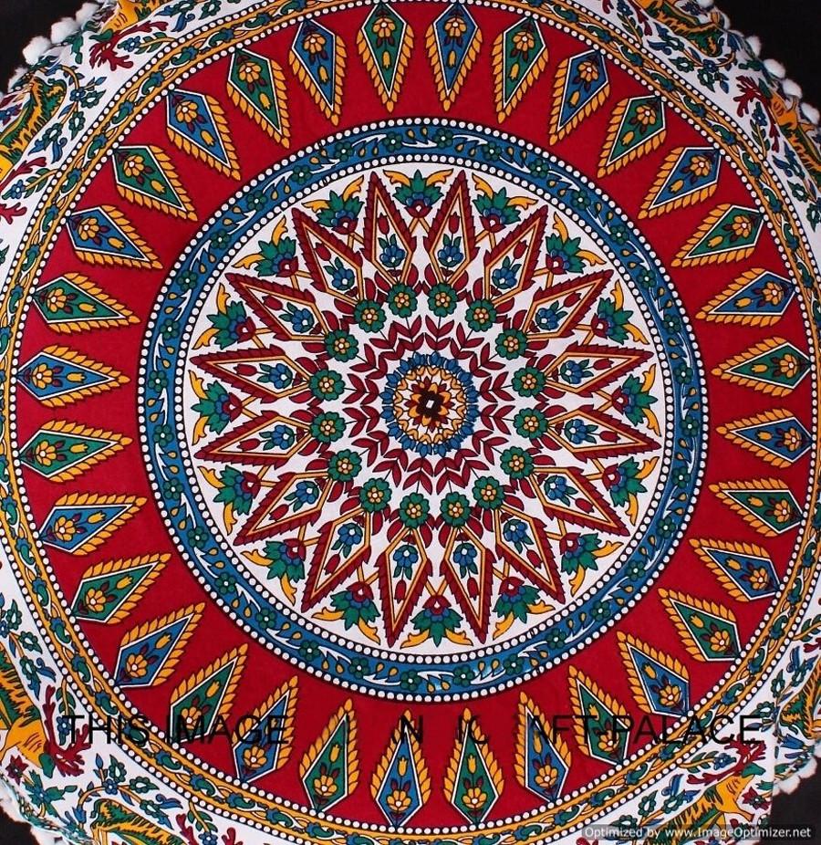 Polyester Cotton Round Indian Mandala Design  Cushion Cover
