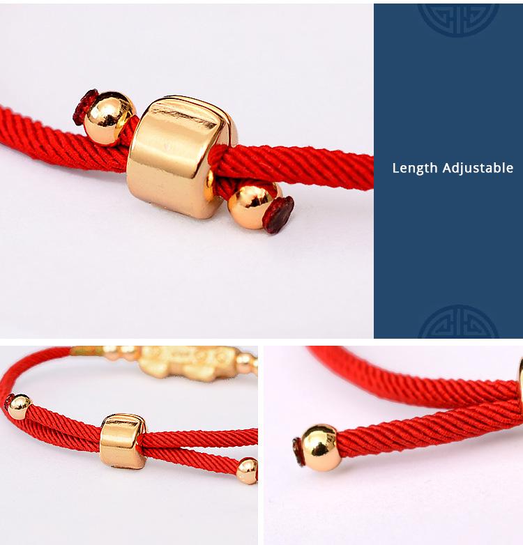 PURE SILVER 24k Gold Plated Pixiu Red Rope WEALTH Bracelet